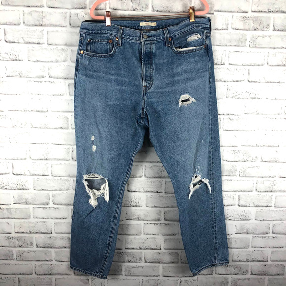 Levi's Premium Wedgie Icon Fit Authentically Yours Distressed Button Fly Sz. 34 - Picture 3 of 11